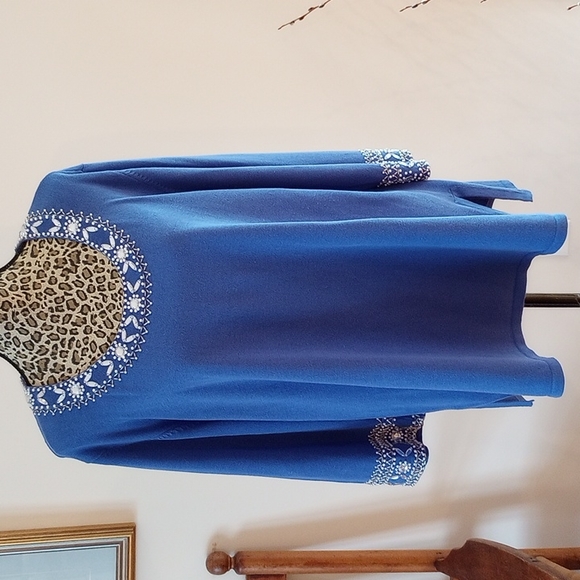Bob Mackie Embellished 3/4 Sleeve Sweater Size:1X Color: Periwinkle - Picture 1 of 13